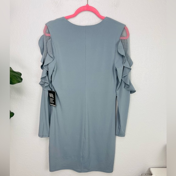 NWT Express Blue Gray Ruffle Long Sleeve Mini Sheath Dress. Size M - Picture 7 of 7